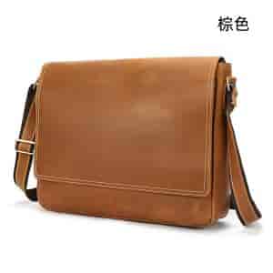 大號復古瘋馬皮男士翻蓋郵差包 大容量16吋筆電包斜挎單肩包 真皮爆款斜背包公事包推薦