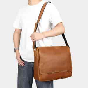 大號復古瘋馬皮男士翻蓋郵差包 大容量16吋筆電包斜挎單肩包 真皮爆款斜背包公事包推薦