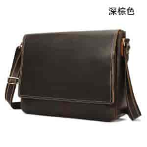 大號復古瘋馬皮男士翻蓋郵差包 大容量16吋筆電包斜挎單肩包 真皮爆款斜背包公事包推薦