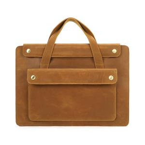 新款瘋馬皮復古公文包 商務通勤14吋多隔層便攜式電腦包 真皮通勤包薄款公事包手提包推薦