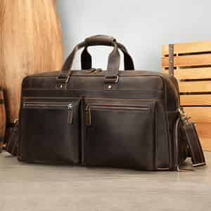 瘋馬皮男士旅行包 大容量新款防水旅行袋 頭層牛皮手提包行李箱包 復古歐美真皮包包推薦