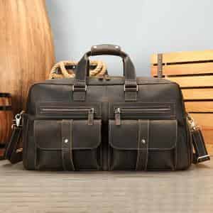 瘋馬皮男士旅行袋 帶獨立鞋倉大容量手提旅行包 復古歐美新款行李箱包手提袋推薦