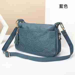 壓花設計頭層牛皮斜挎包 時尚百搭女士單肩包斜背包 氣質熟女真皮側背包 通勤腋下包推薦