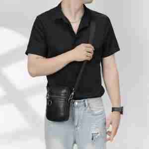 休閑百搭多功能手機小包包 真皮男士單肩包斜背包 男生戶外運動手機斜跨包推薦