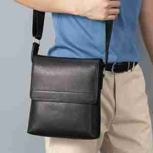 休閑商務通勤斜背包 男士豎款翻蓋單肩背包真皮斜挎包 新款簡約頭層牛皮單肩包推薦