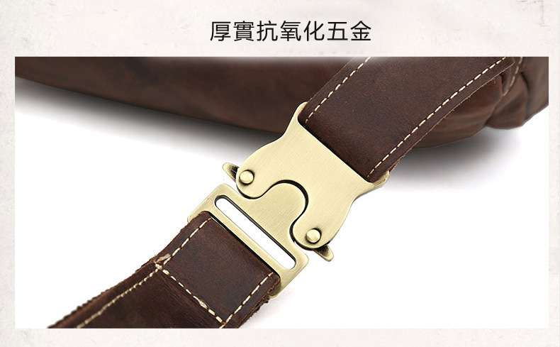 品質頭層牛皮瘋馬皮胸包 復古真皮腰包 多口袋多層次設計 大容量