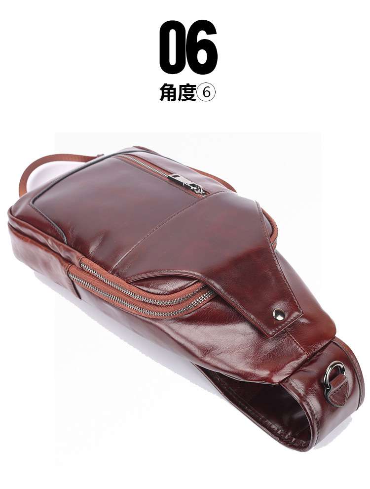 頭層油蠟皮胸包 義大利真皮休閒男包 時尚斜背包 復古肩背包 真皮胸包