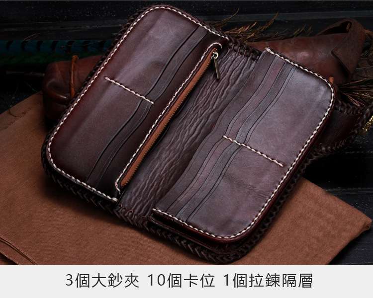 純手工皮雕 意大利進口頭層牛皮觀音錢包 南無觀世音菩薩長款皮夾 一級純手工做功 招財錢夾