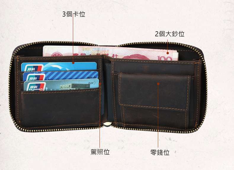 瘋馬皮皮夾 真皮錢包