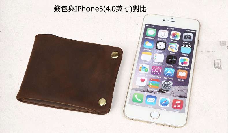 瘋馬皮皮夾 新款復古瘋馬皮兩折拉鏈搭扣小錢包