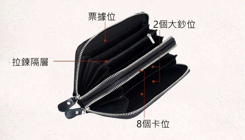瘋馬皮雙拉鏈長款錢包 純手工編織錢包