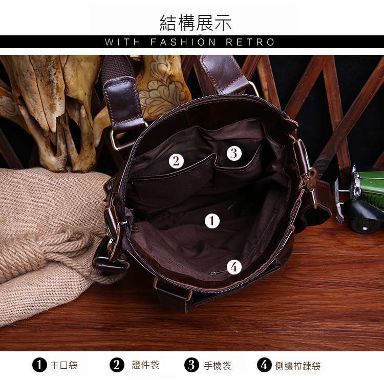 復古油蠟牛皮男士真皮手提包 油蠟皮斜背包包 商務男士包包 頭層牛皮休閒肩背包
