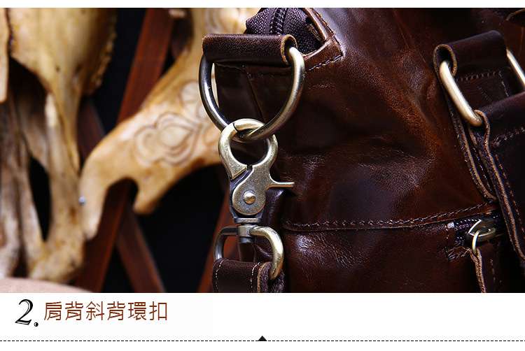 復古油蠟牛皮男士真皮手提包 油蠟皮斜背包包 商務男士包包 頭層牛皮休閒肩背包