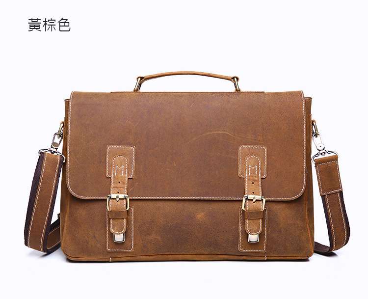 復古瘋馬皮郵差包 商務真皮手提包包 商旅男士公事包 頭層牛皮公文包 肩背斜背男包