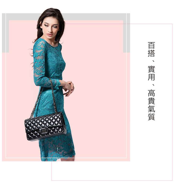 菱格鏈條羊皮女包 百搭經典頭層羊皮女士包包 時尚肩背側背斜背包包