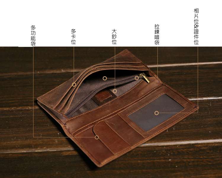 歐美復古頭層牛皮長款錢包 真皮錢夾 牛皮時尚多卡位手拿包 長款皮夾 真皮皮夾 真皮包包 
