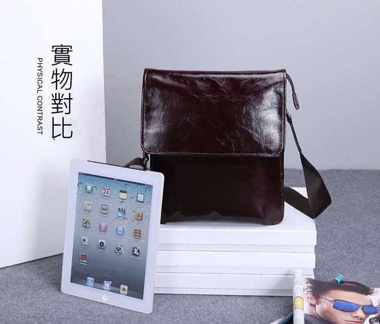 新款復古油蠟牛皮小肩背包 真皮男士豎款斜背包 頭層牛皮商務休閑男包 真皮潮包包 真皮包包 