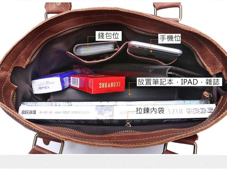 頭層牛皮郵差包 復古真皮手提包 商務瘋馬皮公事包 油蠟皮真皮肩背包 真皮男包 真皮包包