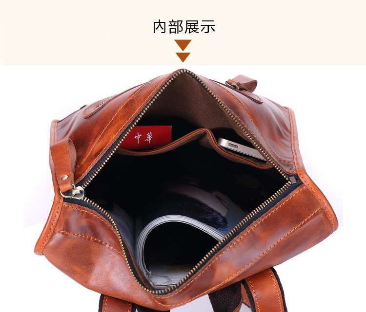 新款韓版時尚真皮後背包 男女通用油蠟牛皮後背包 頭層牛皮休閑雙肩包 復古學院風書包 油蠟皮後背包 真皮包包
