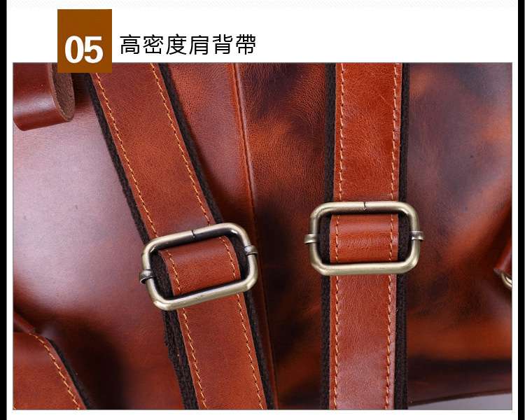 新款韓版時尚真皮後背包 男女通用油蠟牛皮後背包 頭層牛皮休閑雙肩包 復古學院風書包 油蠟皮後背包 真皮包包