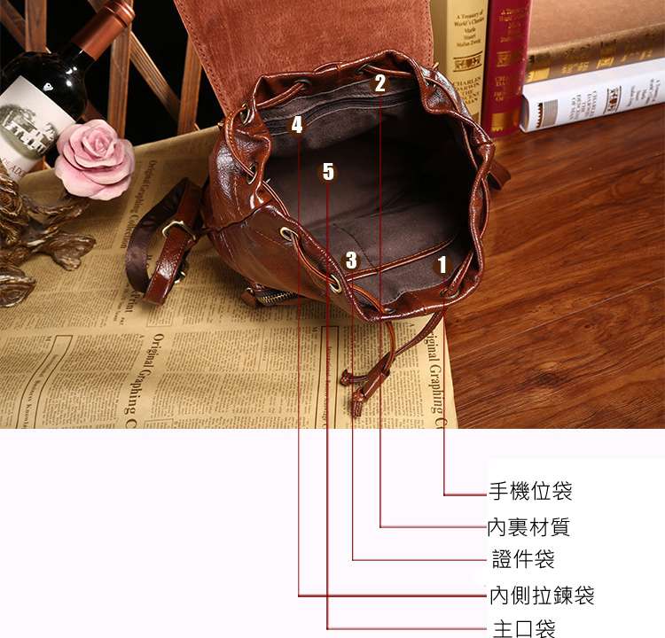 女式休閒時尚頭層牛皮後背包 油蠟皮小背包 真皮後背包 真皮雙肩包 學生書包 新款真皮女包 真皮包包