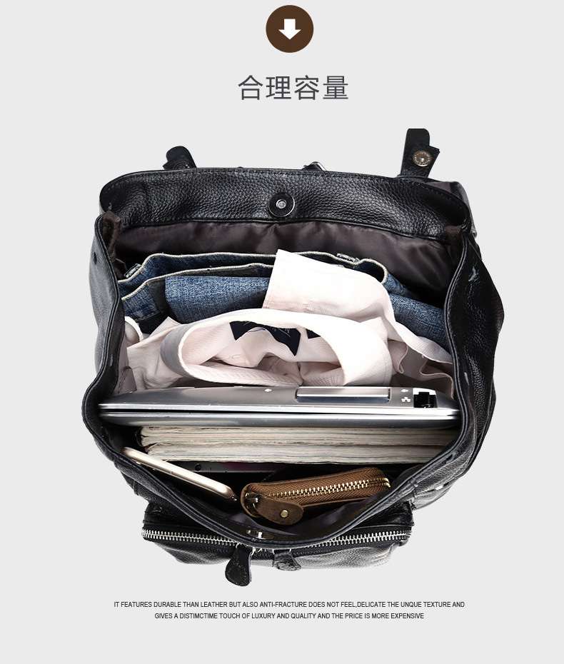 新款韓版頭層牛皮後背包 時尚男女通用真皮雙肩包 真皮大容量旅行背包 真皮包包