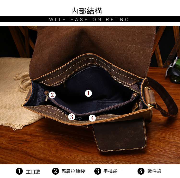 復古瘋馬皮男包 時尚休閑男士肩背包 頭層牛皮單肩斜背包 瘋牛皮側背包  真皮男包 真皮包包