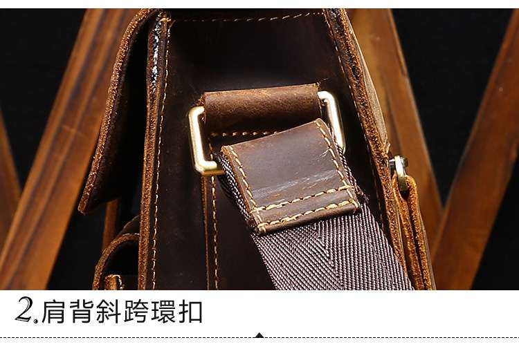 復古瘋馬皮男包 時尚休閑男士肩背包 頭層牛皮單肩斜背包 瘋牛皮側背包  真皮男包 真皮包包