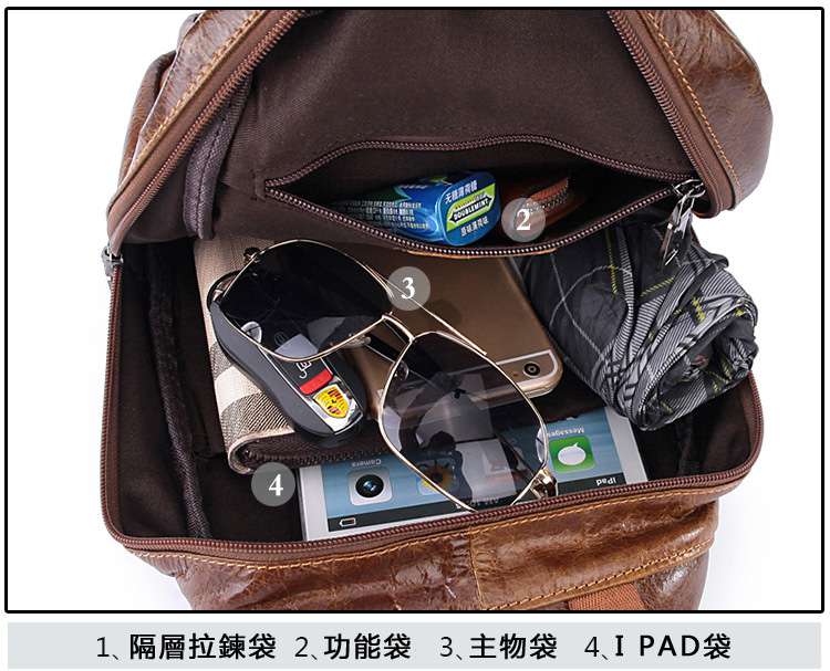 2016新款復古男士真皮胸包 高端大氣頭層油蠟牛皮男式胸包 真皮肩背包 油蠟皮休閒包包 真皮包包