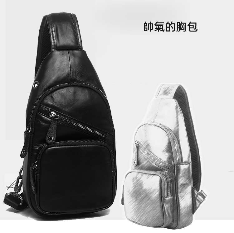 2016新款男包歐美潮范真皮胸包 意大利進口頭層牛皮胞包 油蠟牛皮肩背包 男士斜背包休閒包 真皮包包