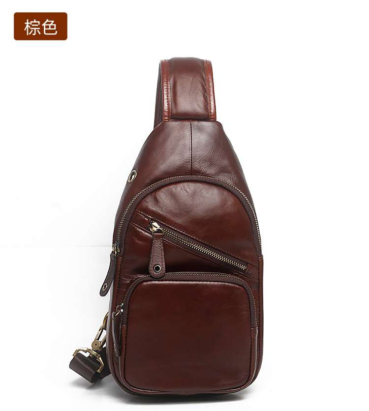 2016新款男包歐美潮范真皮胸包 意大利進口頭層牛皮胞包 油蠟牛皮肩背包 男士斜背包休閒包 真皮包包