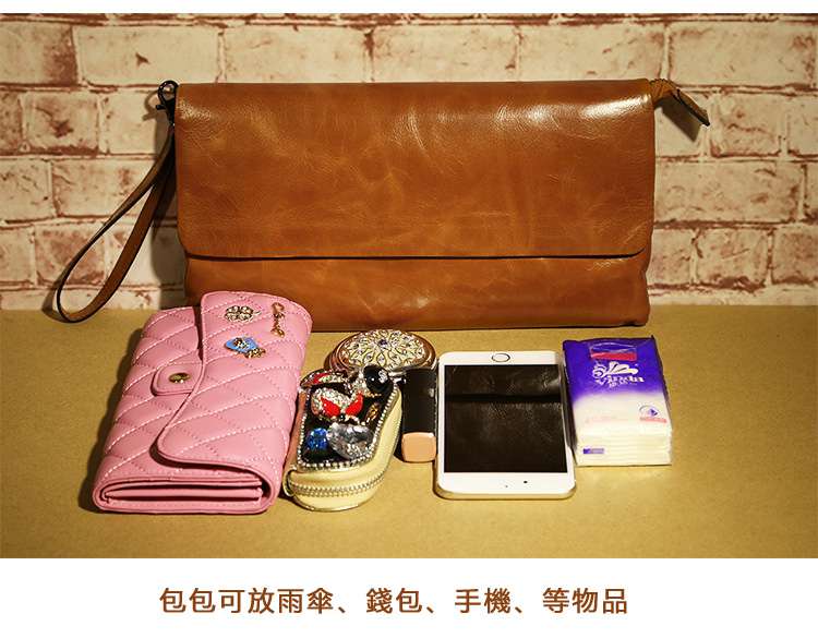 2016日韓時尚油蠟牛皮斜背包 信封包 復古風頭層牛皮側背包 真皮女式手拿包 真皮女包 真皮包包