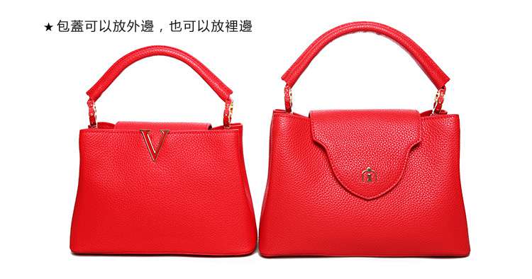 2016新款真皮女包 荔枝紋牛皮手提包 「小時代」v字包 大小款 女士肩背包 真皮包包 包包