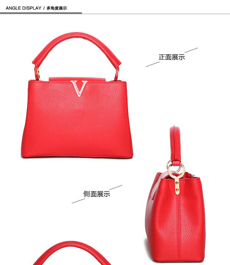 2016新款真皮女包 荔枝紋牛皮手提包 「小時代」v字包 大小款 女士肩背包 真皮包包 包包