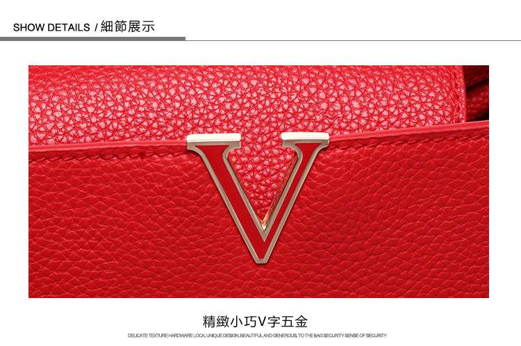 2016新款真皮女包 荔枝紋牛皮手提包 「小時代」v字包 大小款 女士肩背包 真皮包包 包包