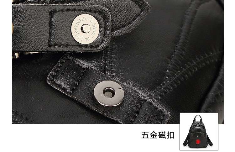 羊皮鉚釘後背包 羊皮拼接雙肩包 潮酷風範黑色羊皮包包 真皮女包 真皮後背包  真皮包包