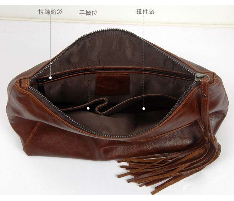 原創個性手工真皮手拿包 復古瘋馬皮女士手挽包 流蘇時尚牛皮手拿包 牛皮手包 真皮女包 手機包 IPAD包  真皮包包