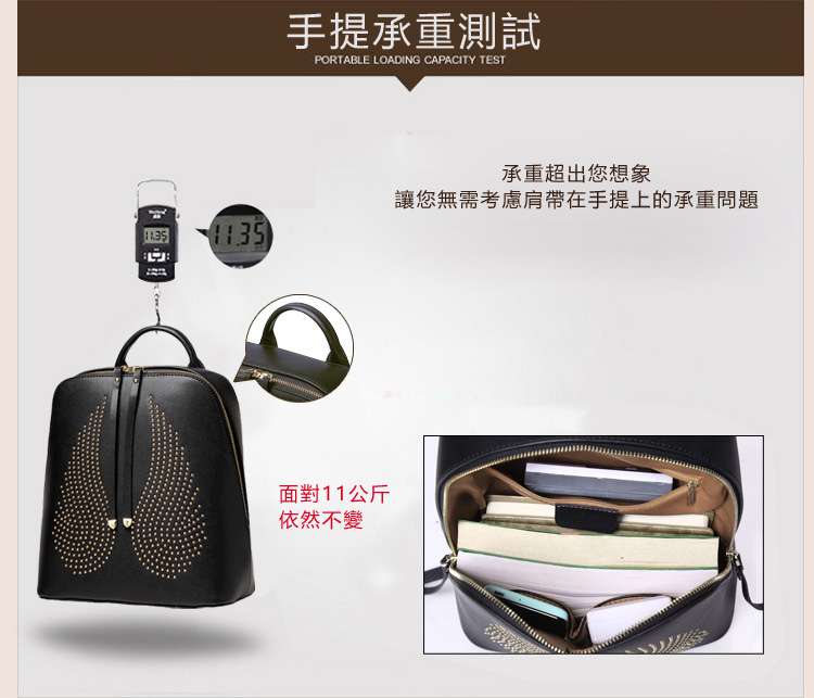 天使之翼設計 個性鉚釘包 歐美真皮後背包 女士牛皮雙肩包 翅膀包真皮女包  真皮包包