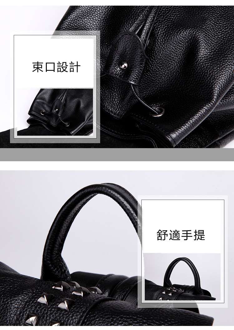 新款頭層牛皮後背包 時尚鉚釘雙肩包 真皮女包 學院風學生書包 真皮鉚釘包  真皮包包