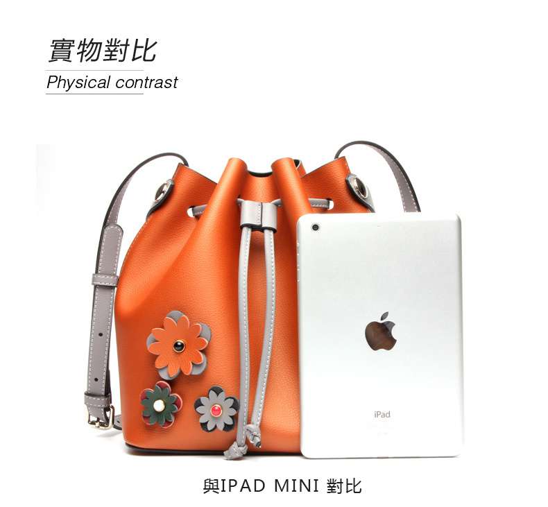 韓版新款真皮女包 撞色水桶包 休閑時尚束口牛皮購物袋 肩背側背包包 束口斜背包 真皮包包