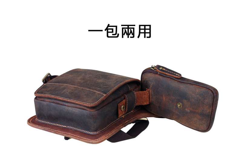 多功能瘋馬皮腰包 復古真皮斜挎包 頭層牛皮男士腰包個性真皮男包 瘋牛皮腰包手機包 真皮包包