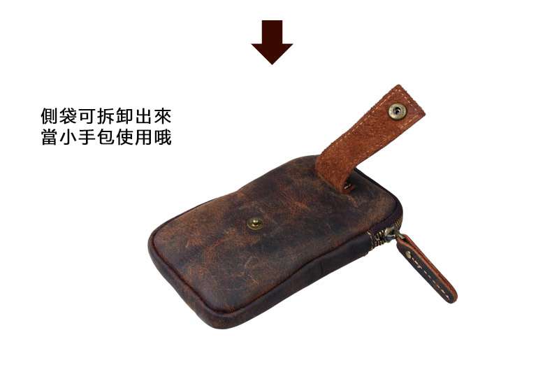 多功能瘋馬皮腰包 復古真皮斜挎包 頭層牛皮男士腰包個性真皮男包 瘋牛皮腰包手機包 真皮包包