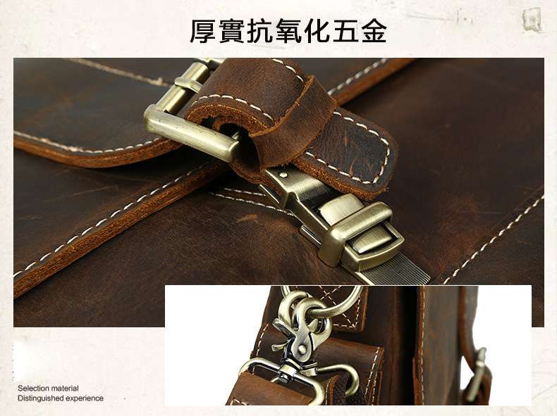 復古瘋馬皮公事包公文包 頭層牛皮單肩包 男士瘋牛皮斜挎包 商務真皮手提包 真皮男包  真皮包包