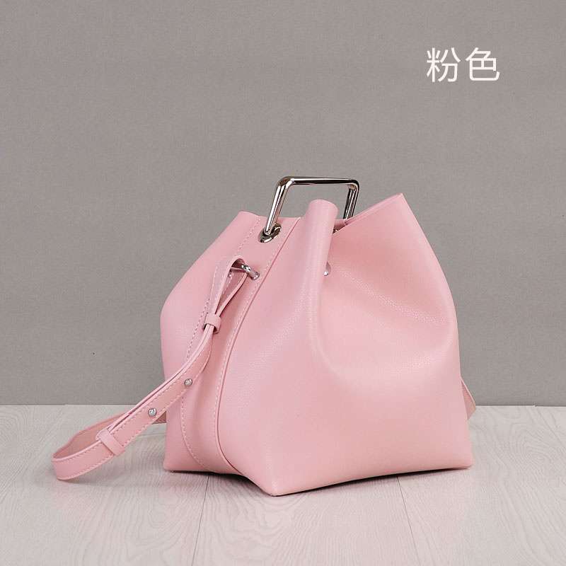 8色：韓國新款磁扣頭層牛皮方扣水桶包 真皮女士包包 真皮肩背包斜挎包 水桶型側背包 真皮包包