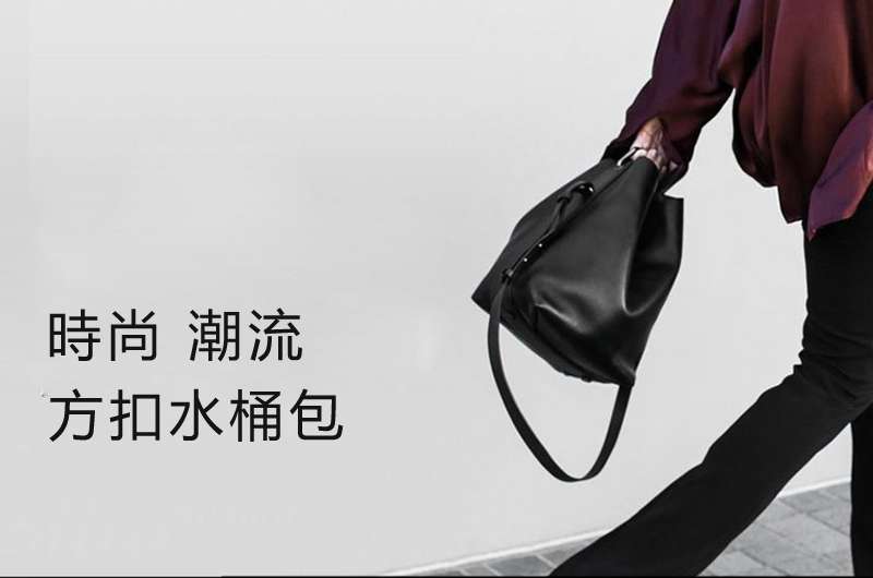 8色：韓國新款磁扣頭層牛皮方扣水桶包 真皮女士包包 真皮肩背包斜挎包 水桶型側背包 真皮女包