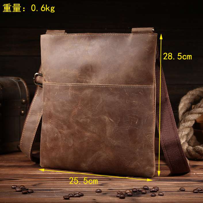頭層牛皮側背包 真皮單肩包 復古真皮斜跨包 瘋馬皮肩背包 真皮男包 休閒包包 真皮包包