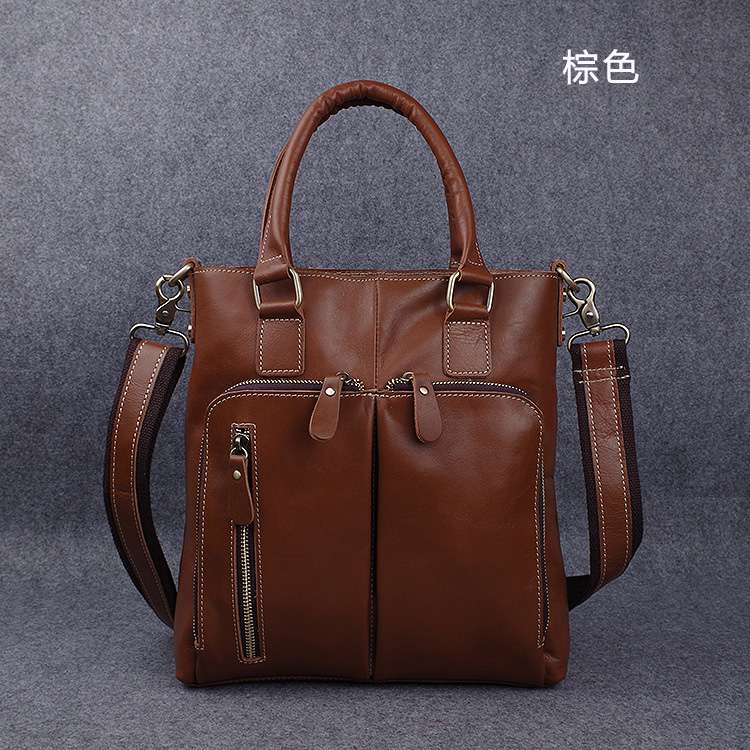 復古商務手提包 油蠟牛皮公事包公文包 男用手工頭層牛皮肩背包 真皮斜挎包 真皮包包
