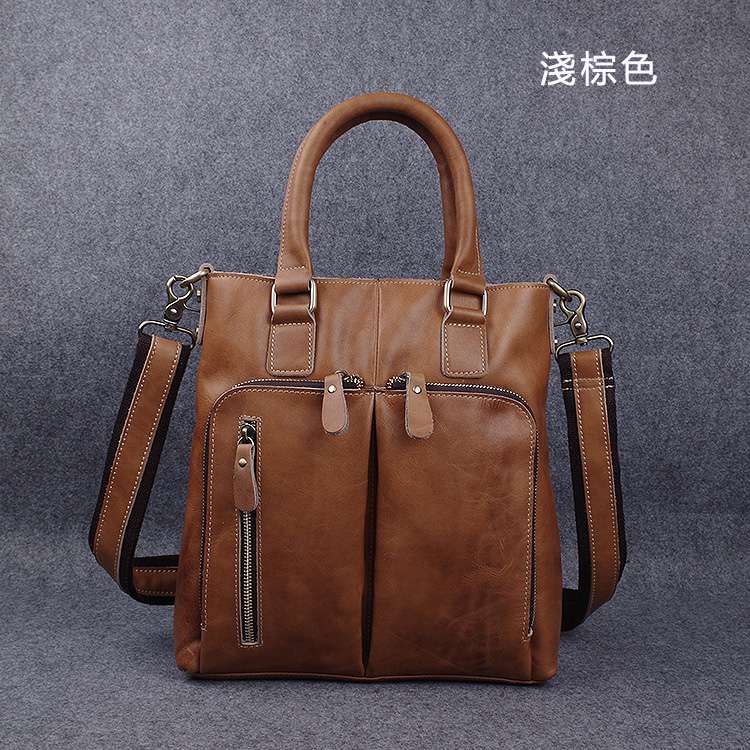 復古商務手提包 油蠟牛皮公事包公文包 男用手工頭層牛皮肩背包 真皮斜挎包 真皮包包