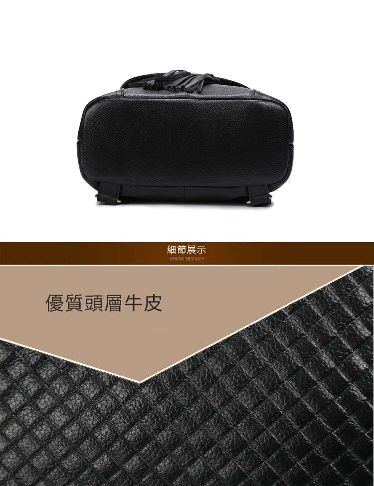 編織流蘇束口抽繩後背包 頭層牛皮女式後背包 真皮流蘇包 女用束口後背包 學生書包 真皮包包