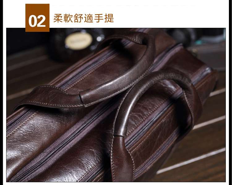 高檔三層頭層牛皮手提包 大容量油蠟牛皮側背包 歐美復古油皮男包 真皮公事包公文包  真皮男包 真皮包包